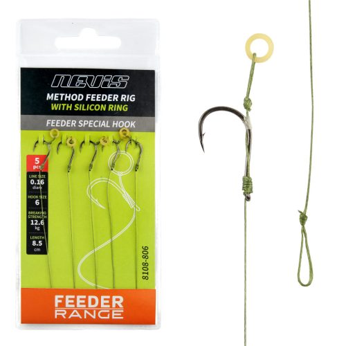 Feeder fonott előke szilikon gyűrűvel 10-es 5db/cs.